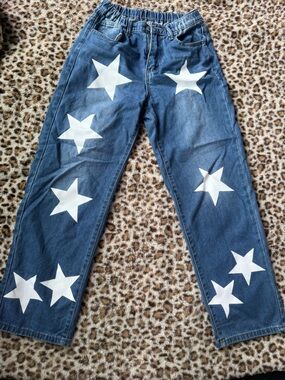 SHEIN teen girls size 15Y Blue Jeans with White Star Print
